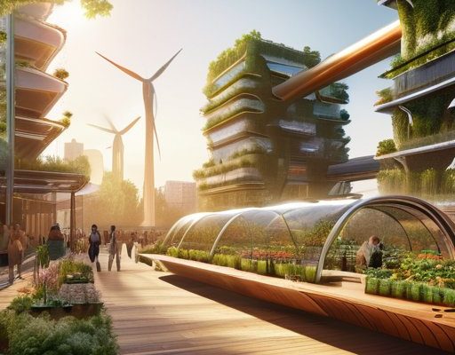 Solarpunk future hope: vibrant green cityscape
