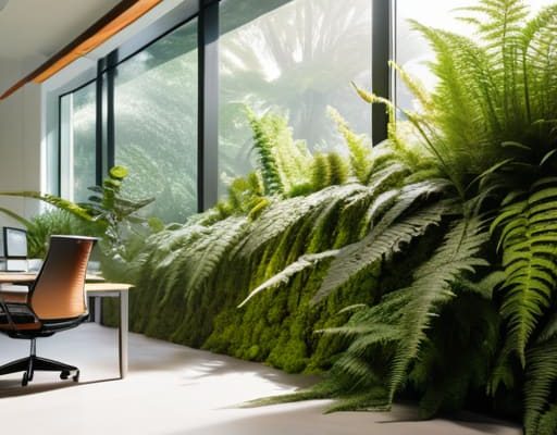 Biophilic Workspace VOC Filtration in creative office.