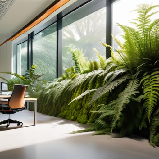 Biophilic Workspace VOC Filtration in creative office.
